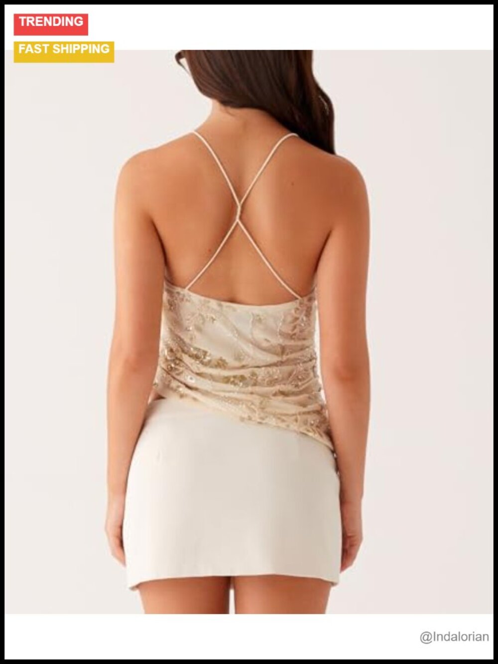 Sequin Floral Cami Crop Top Sleeveless Backless Clubwear - Picture 5 of 5